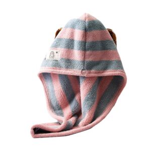 [Two-tone stripes] Coral fleece absorbent hair dryer cap