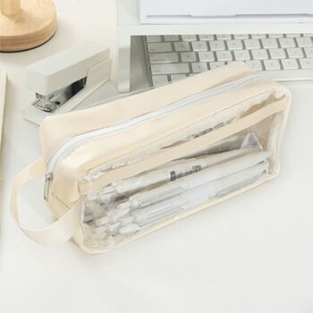 [White]Transparent large capacity visual pencil case White
