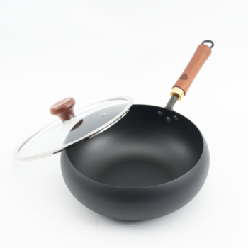 WANGYUANJI Yuanbao Pot Wide-Belly Design (26cm) + Glass Lid + Mushroom-Shaped Spatula