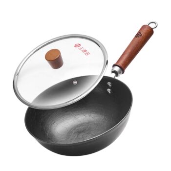 WANGYUANJI Traditional-Style Wok (26cm) + Glass Lid