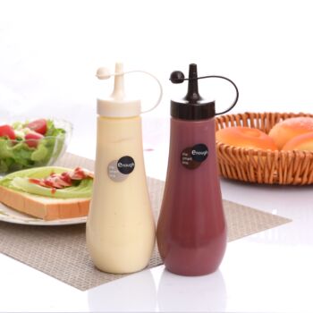 Kitchen Plastic Squeeze Dressing Bottle Dispenser Cruet for Sauce Oil Vinegar Ketchup 360ml - Brown